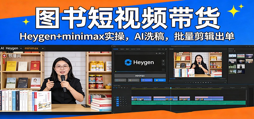 图书短视频带货：Heygen+minimax实操，AI洗稿 ，批量剪辑出单-网创之家