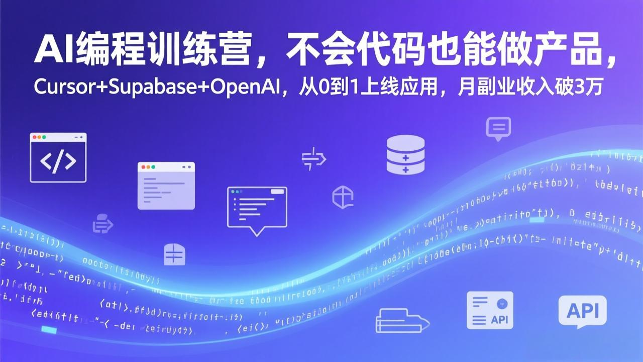 AI编程训练营，不会代码也能做产品，Cursor+Supabase+OpenAI，从0到1上线应用，月副业收入破3万-网创之家
