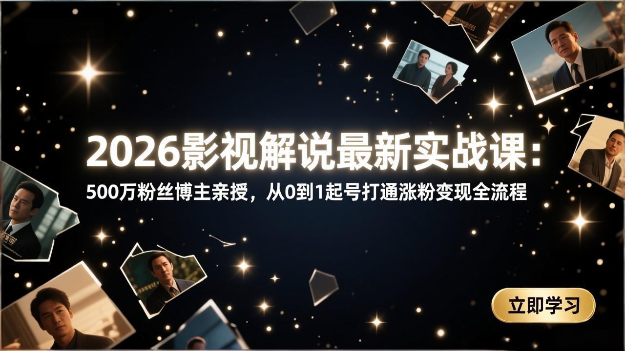 2026影视解说最新实战课：500万粉丝博主亲授，从0到1起号打通涨粉变现全流程-网创之家