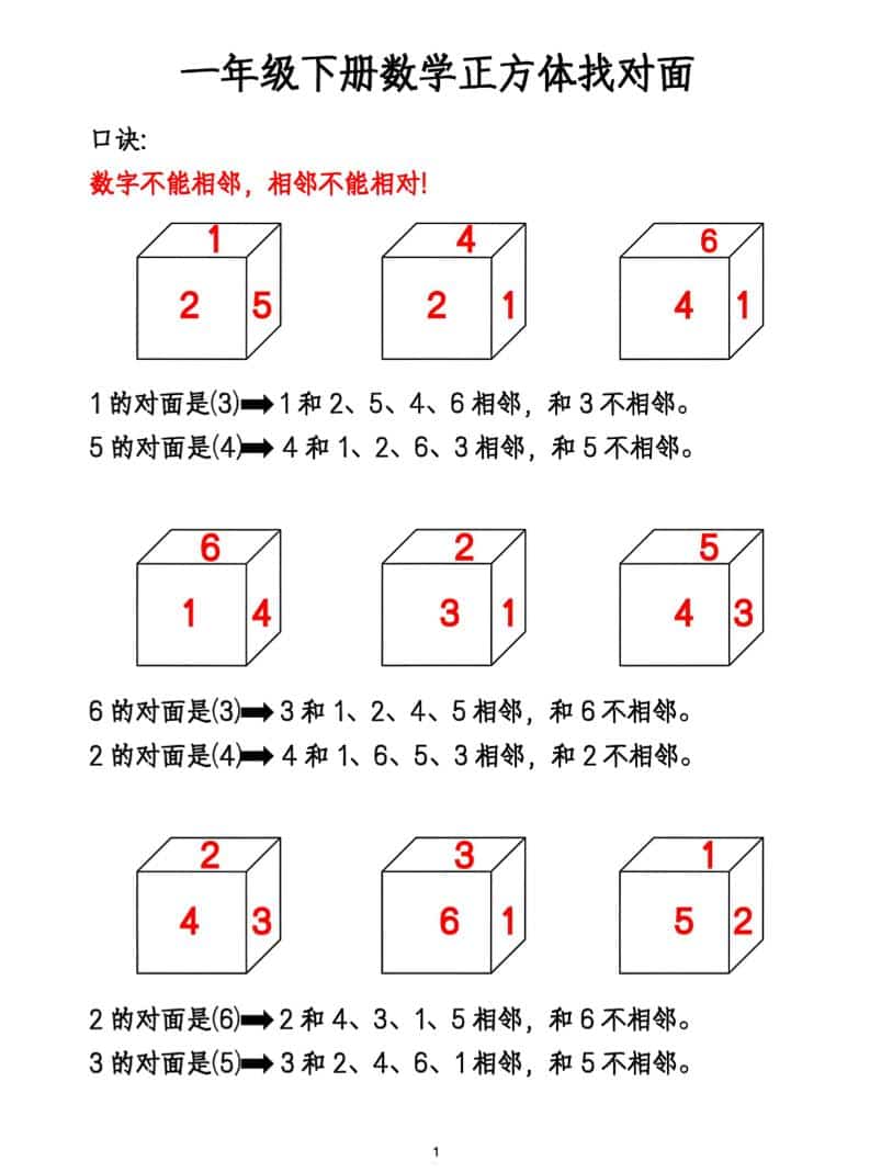 一年级下数学正方体找对面专项练2-网创之家