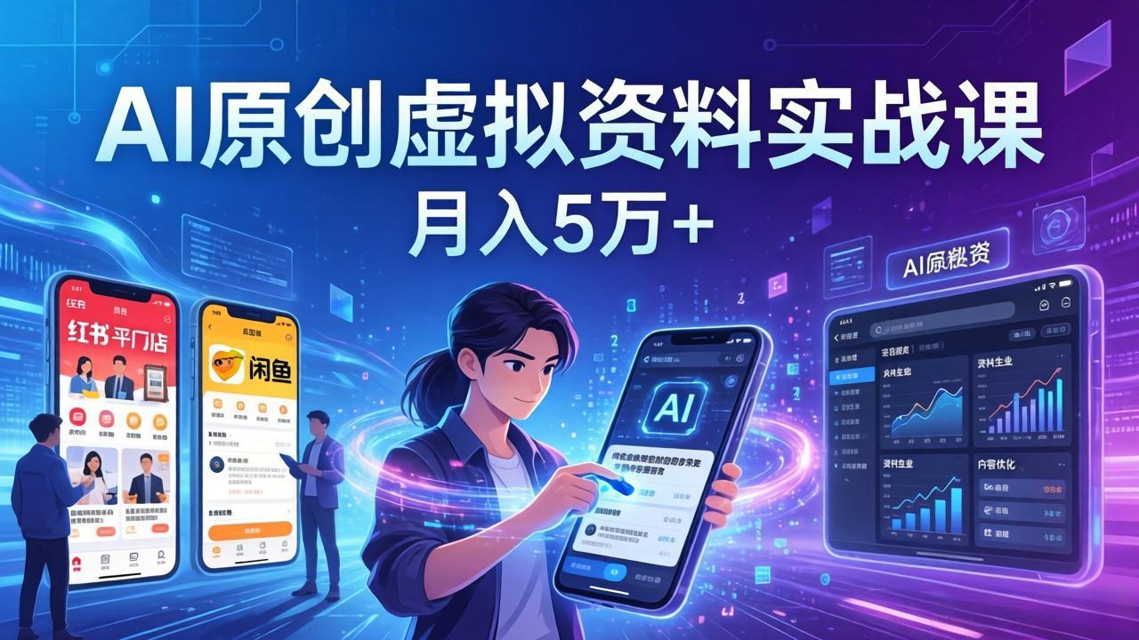 AI原创虚拟资料实战课：2026新机会，小红书闲鱼开店，普通人用AI轻松变现，月入5万+-网创之家