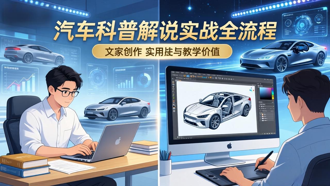 抖音汽车科普解说实战：文案+动画+画面处理+去水印全流程，打造专业汽车科普视频-网创之家