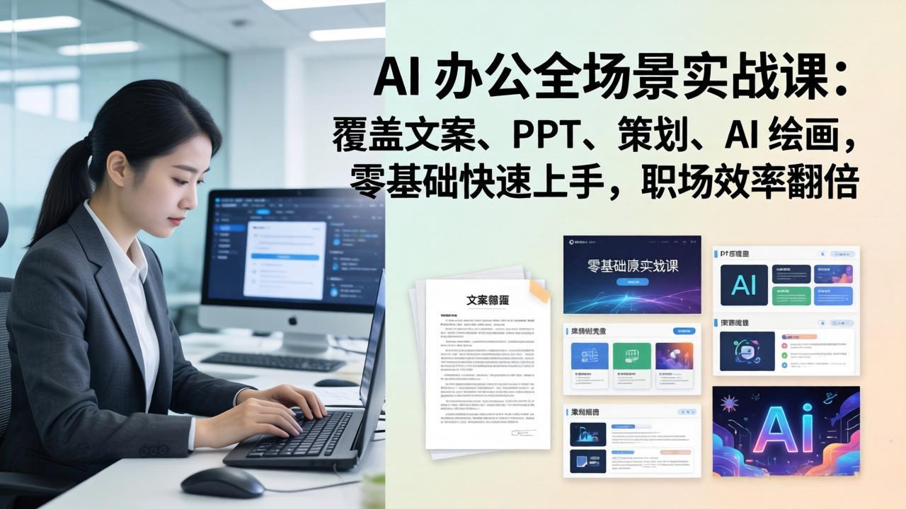 AI 办公全场景实战课：覆盖文案、PPT、策划、AI 绘画，零基础快速上手，职场效率翻倍-网创之家