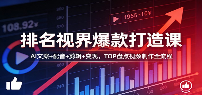 排名视界爆款打造课：AI文案+配音+剪辑+变现，TOP盘点视频制作全流程-网创之家
