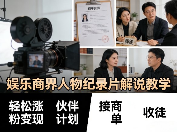 娱乐商界人物纪录片解说教学，轻松涨粉变现，伙伴计划，接商单，收徒等-网创之家