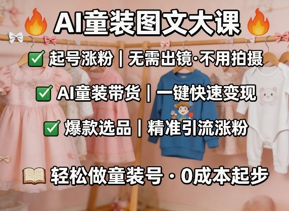 AI童装图文剪辑，某社群童装图文大课，起号涨粉、AI童装带货、爆款选品，无需出镜和拍摄-网创之家