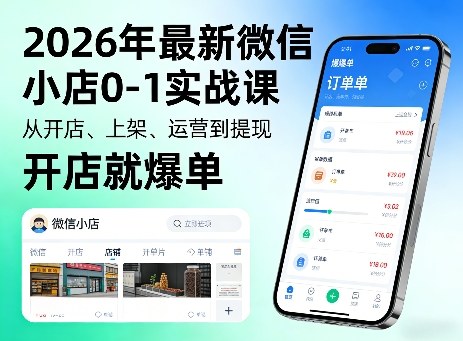 2026年最新微信小店0-1实战课，从开店、上架、运营到提现，开店就爆单-网创之家