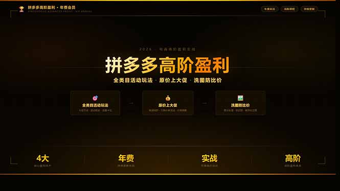 拼多多高阶盈利年费会员：全类目活动玩法、原价上大促、洗图防比价等核心盈利技术(更新26年3月-网创之家