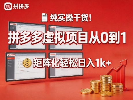 纯实操干货！拼多多虚拟项目从0到1，矩阵化轻松日入1k+【揭秘】-网创之家