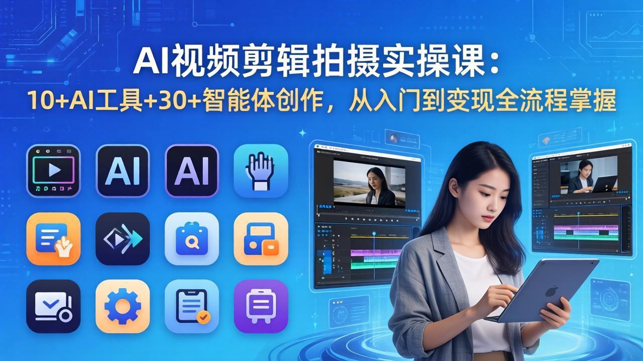 AI 视频剪辑拍摄实操课：10+AI工具+30+智能体创作，从入门到变现全流程掌握-网创之家