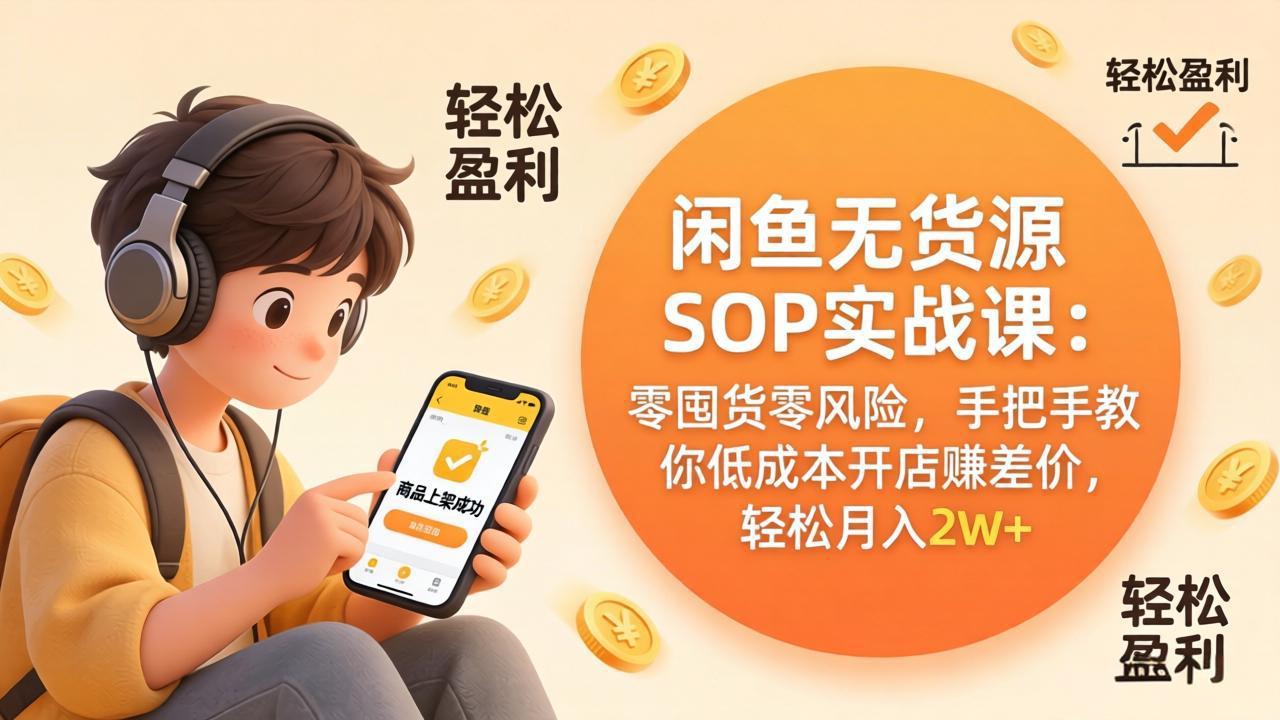 闲鱼无货源SOP实战课：零囤货零风险，手把手教你低成本开店赚差价，轻松月入2w+-网创之家