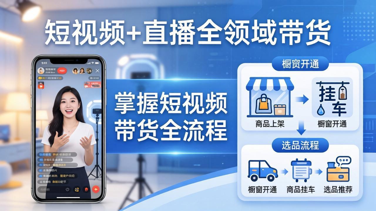 短视频+直播全领域带货：掌握橱窗开通、挂车、选品、爆款文案改编等短视频带货全流程-网创之家