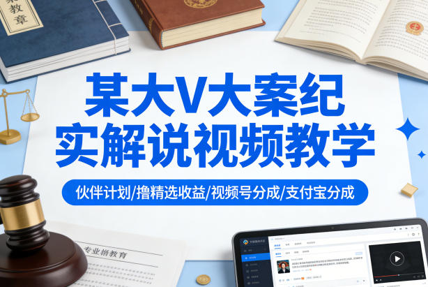 某大V大案纪实解说视频教学，可做伙伴计划、撸精选收益，视频号和支付宝分成计划均可-网创之家