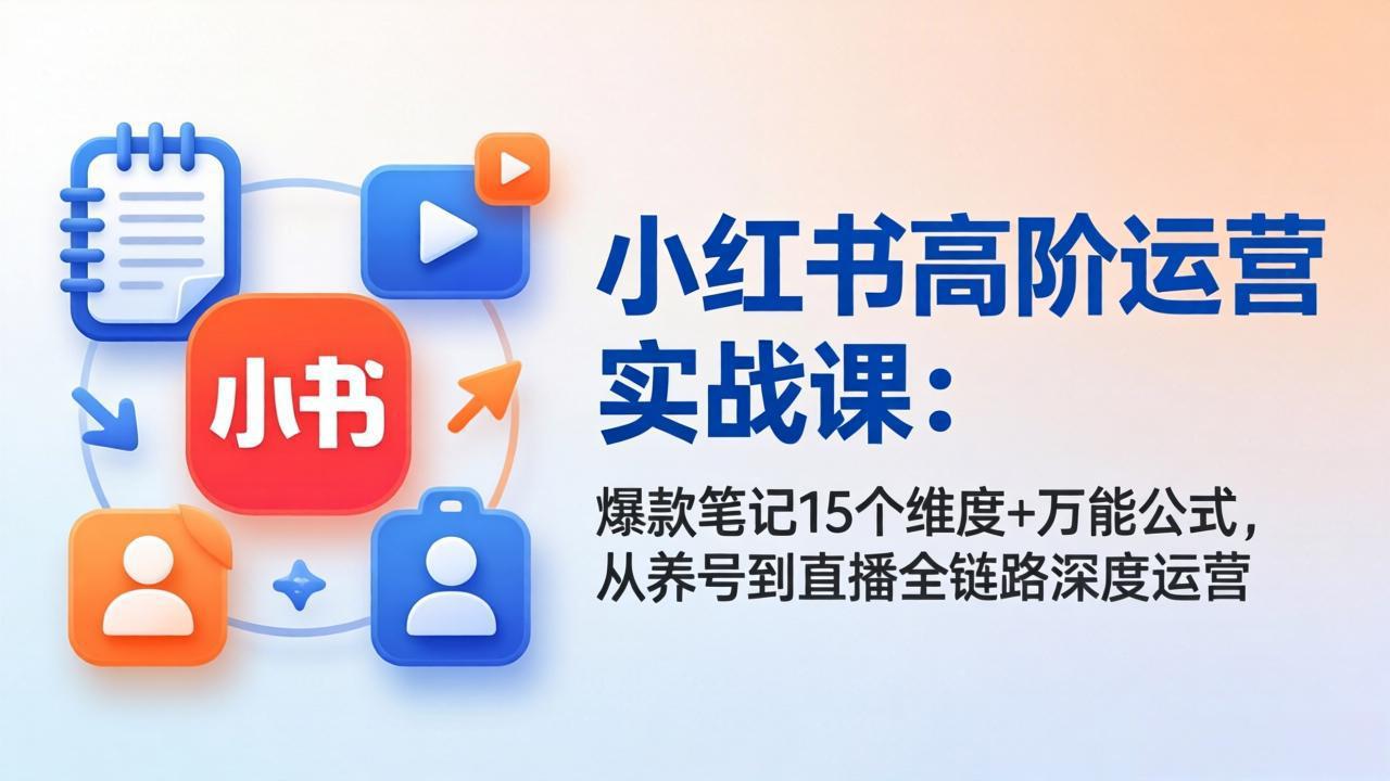 小红书高阶运营实战课：爆款笔记15个维度+万能公式，从养号到直播全链路深度运营-网创之家