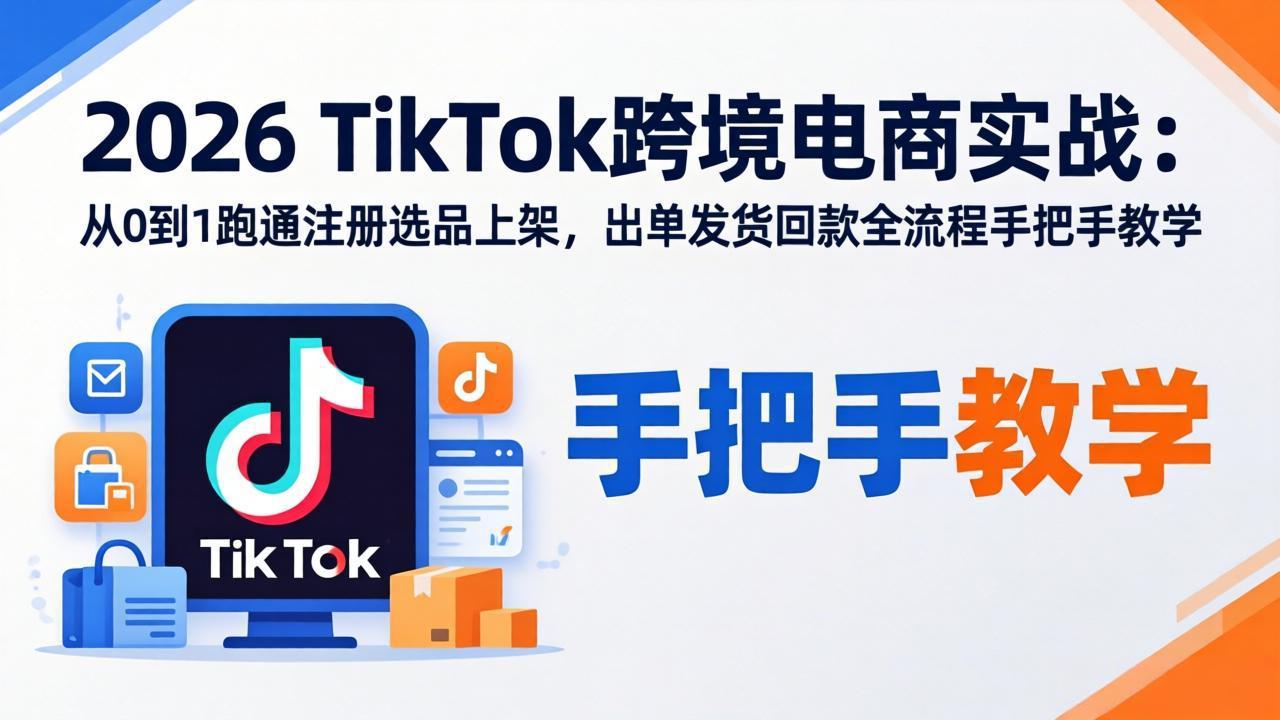 2026TikTok跨境电商实战：从0到1跑通注册选品上架，出单发货回款全流程手把手教学-网创之家