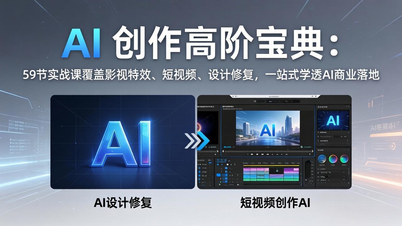 AI 创作高阶宝典：59节实战课覆盖影视特效、短视频、设计修复，一站式学透AI商业落地-网创之家