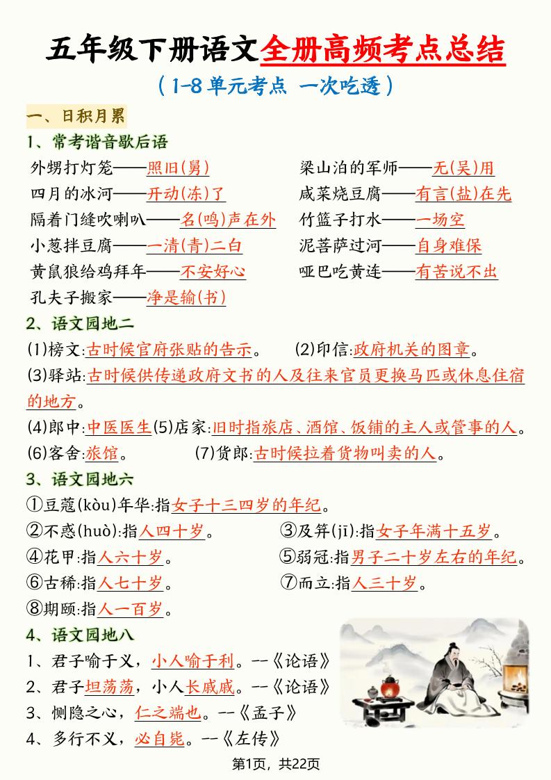 五年级下语文全册高频考点总结-网创之家