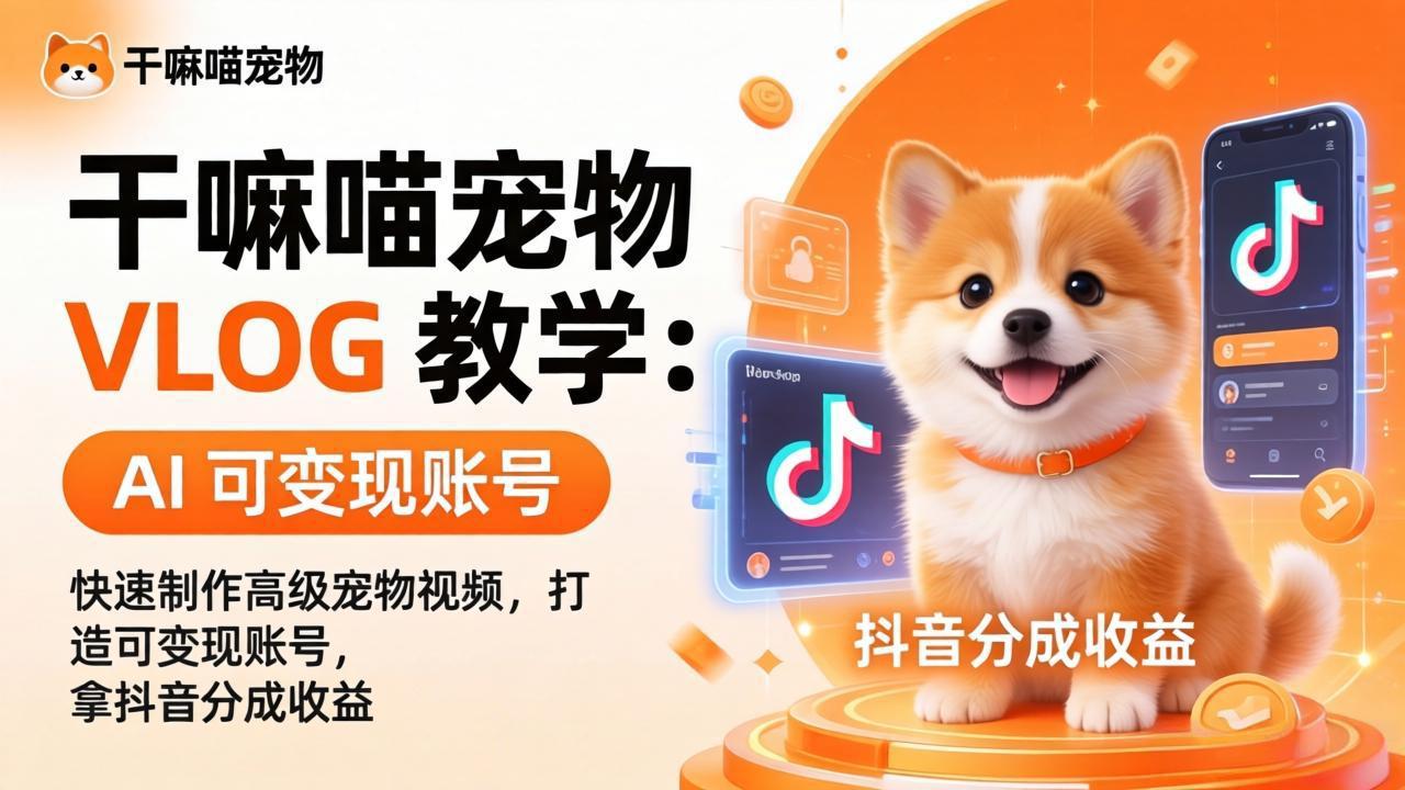 干嘛喵宠物 VLOG 教学：AI 快速制作高级宠物视频，打造可变现账号，拿抖音分成收益-网创之家