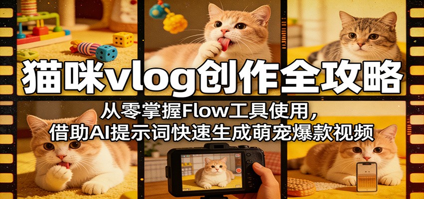 猫咪vlog创作全攻略：从零掌握Flow工具使用，借助AI提示词快速生成萌宠爆款视频-网创之家