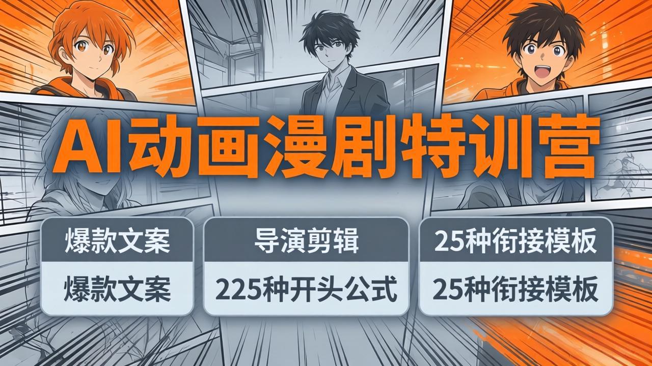 AI动画漫剧特训营：爆款文案+导演剪辑：225种开头公式+25种衔接模板，两小时剪电影级大片-网创之家