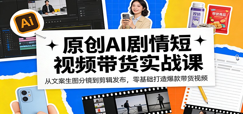 原创AI剧情短视频带货实战课：从文案生图分镜到剪辑发布，零基础打造爆款带货视频-网创之家