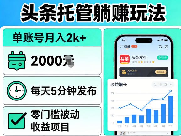 头条托管躺賺玩法，单账号月入2k+，每天5分钟发布即可，零门槛被动收益项目【揭秘】-网创之家