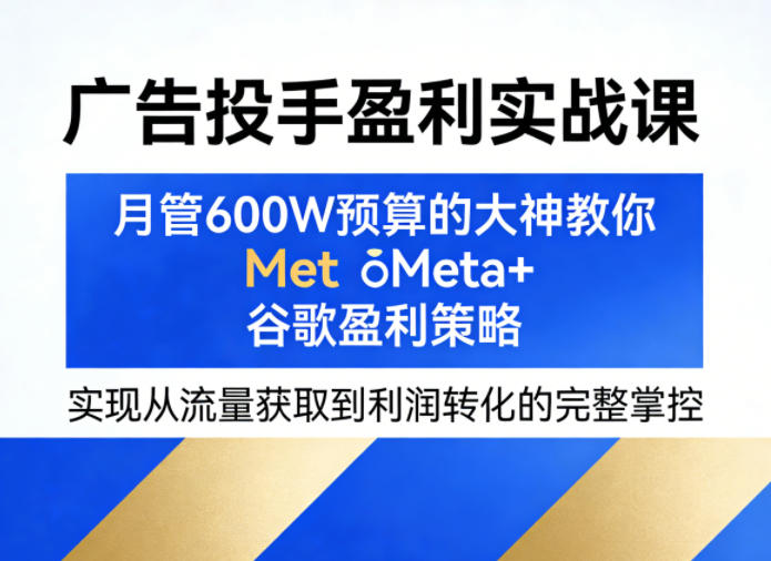 广告投手盈利实战课,月管600W预算的大神教你Meta+谷歌盈利策略,实现从流量获取到利润转化的完整掌控-网创之家