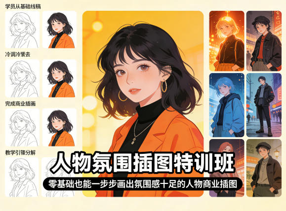 人物氛围插图特训班，零基础也能一步步画出氛围感十足的人物商业插图-网创之家
