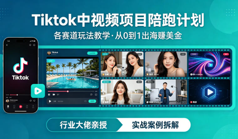 某大佬的Tiktok中视频项目陪跑，涵盖TK各个赛道玩法教学，从0到1出海賺美金-网创之家