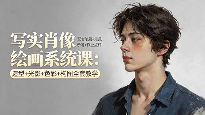 写实肖像绘画系统课：造型+光影+色彩+构图全套教学，配套笔刷+示范+作业点评-网创之家