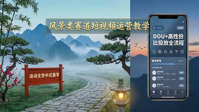 风景类赛道短视频运营教学：诗词文学中式美学，新号养号对标账号定位，DOU+高性价比投放全流程-网创之家