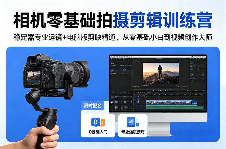 相机零基础拍摄剪辑训练营：稳定器专业运镜+电脑版剪映精通，从零基础小白到视频创作大师-网创之家
