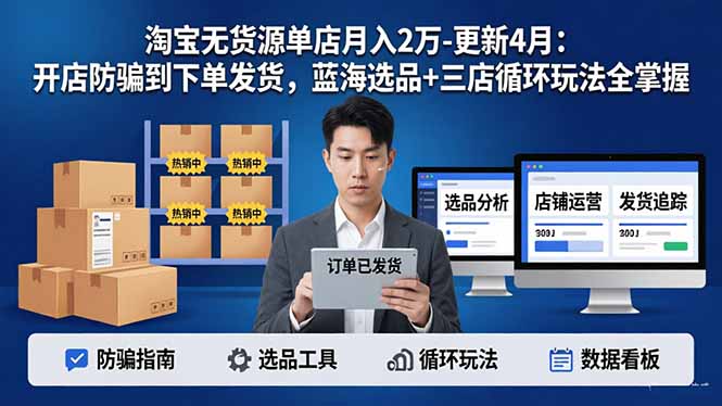 淘宝无货源5.0单店月入2万-更新4月：开店防骗到下单发货，蓝海选品+三店循环玩法全掌握-网创之家