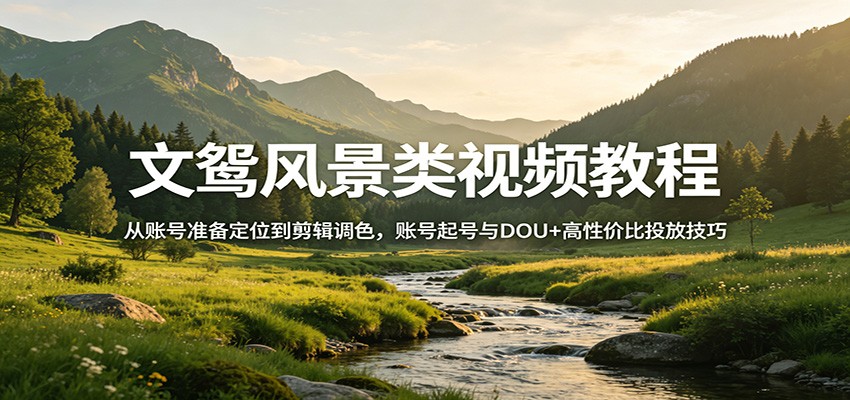 文鸳风景类视频教程：从账号准备定位到剪辑调色，账号起号与DOU+高性价比投放技巧-网创之家