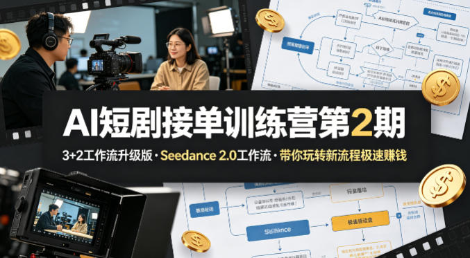 AI短剧接单训练营第2期，3+2工作流升级版，Seedance 2.0工作流，带你玩转新流程极速賺钱-网创之家
