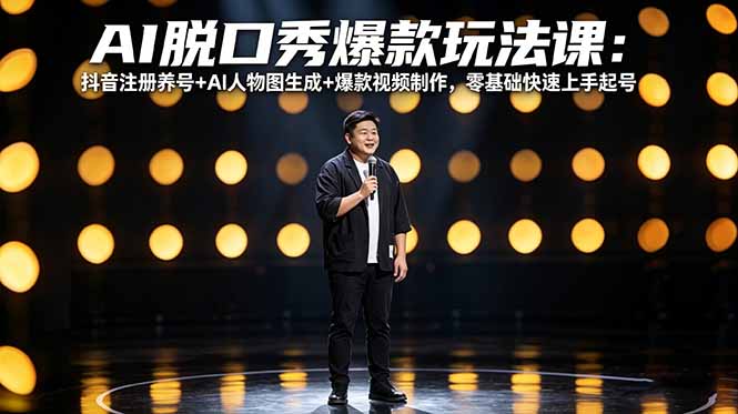 AI脱口秀爆款玩法课：抖音注册养号+AI人物图生成+爆款视频制作，零基础快速上手起号-网创之家