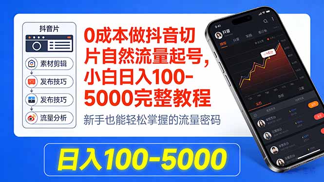 0成本做抖音切片自然流量起号，小白日入100-5000完整教程-网创之家