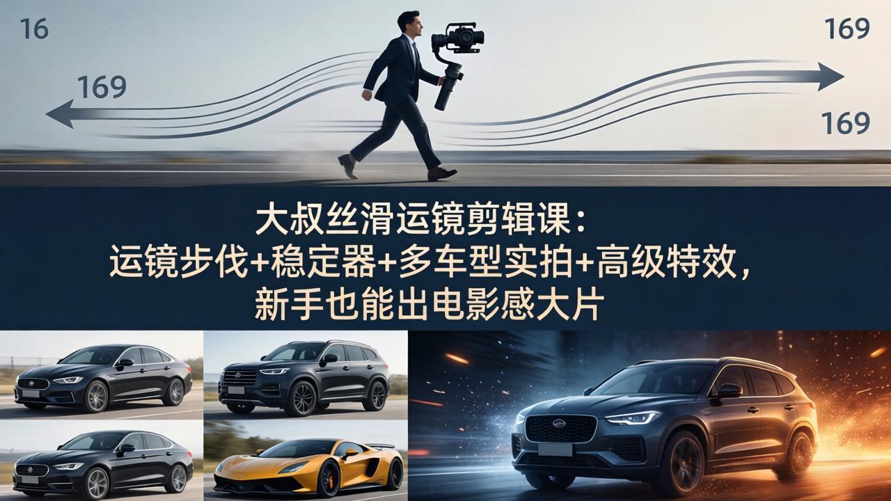 大叔丝滑运镜剪辑课：运镜步伐+稳定器+多车型实拍+高级特效，新手也能出电影感大片-网创之家