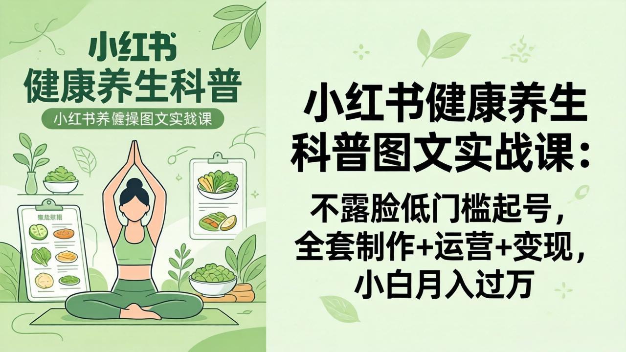 2026小红书健康养生科普图文实战课：不露脸低门槛起号，全套制作+运营+变现，小白月入过万-网创之家