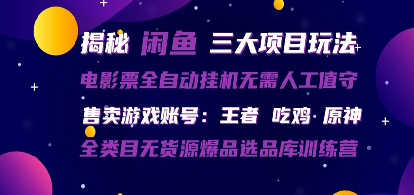 闲鱼三种玩法 全自动电影票 售卖游戏账号 爆品选品库训练营-网创之家