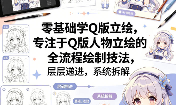 零基础学Q版立绘，专注于Q版人物立绘的全流程绘制技法，层层递进，系统拆解-网创之家