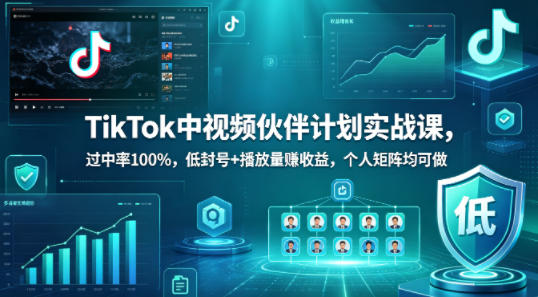 TikTok中视频伙伴计划实战课，过中率100%，低封号+播放量賺收益，个人矩阵均可做-网创之家
