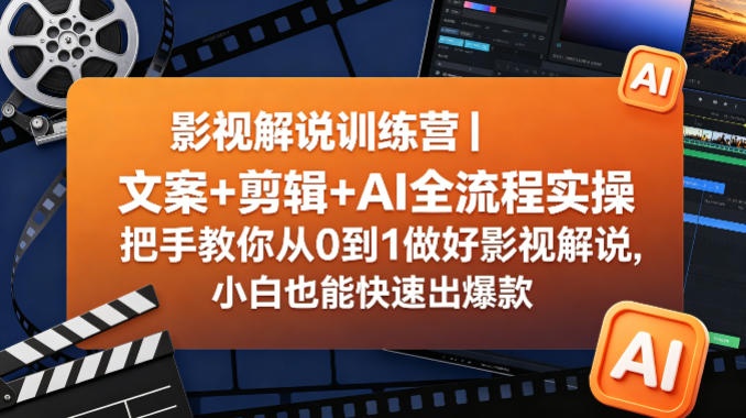 影视解说训练营｜文案+剪辑+AI全流程实操，把手教你从0到1做好影视解说，小白也能快速出爆款-网创之家