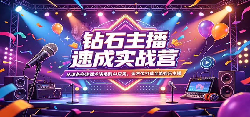钻石主播速成实战营：从设备搭建话术演唱到AI应用，全方位打造全能娱乐主播-网创之家