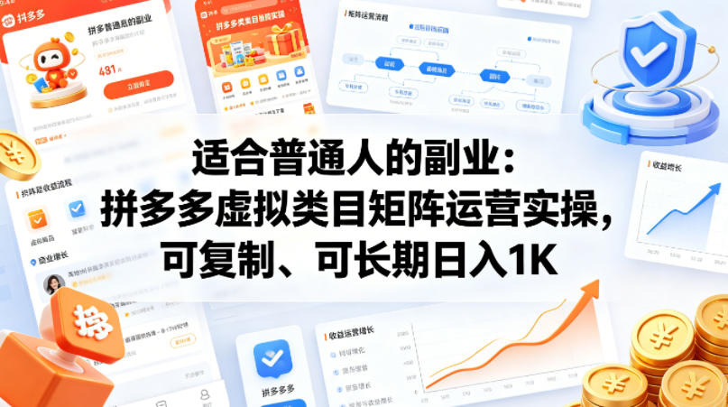 适合普通人的副业：拼多多虚拟类目矩阵运营实操，可复制、可长期日入1K【揭秘】-网创之家
