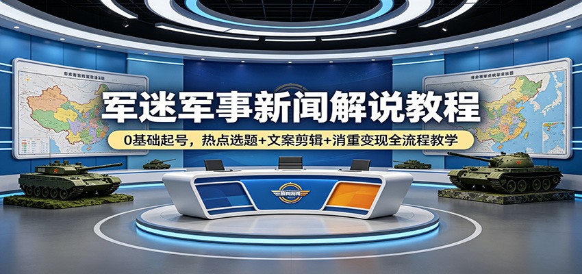 军迷军事新闻解说教程：0基础起号，热点选题+文案剪辑+消重变现全流程教学-网创之家