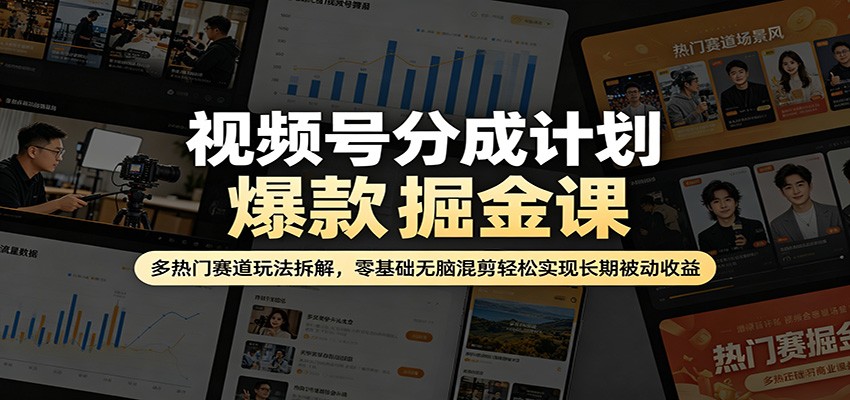 视频号分成计划爆款掘金课：多热门赛道玩法拆解，零基础无脑混剪轻松实现长期被动收益-网创之家