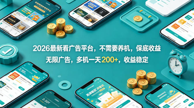 2026最新看广告平台，不需要养机，保底收益，无限广告，多机一天200+，收益稳定【揭秘】-网创之家