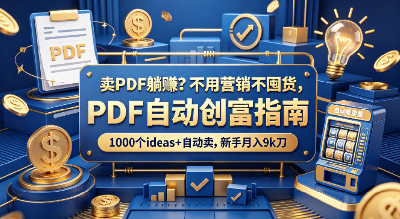 卖PDF躺賺？不用营销不囤货，PDF自动创富指南，1000个ideas+自动卖，新手月入9k刀【原创双语字幕】-网创之家