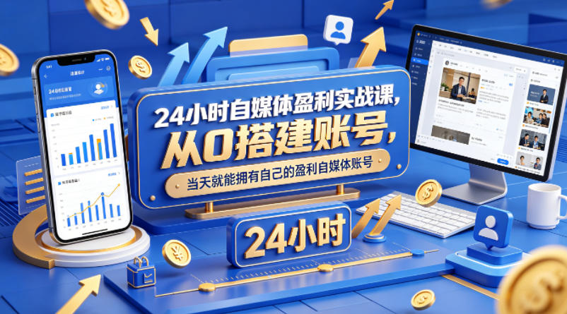 24小时自媒体盈利实战课，从0搭建账号，当天就能拥有自己的盈利自媒体账号-网创之家